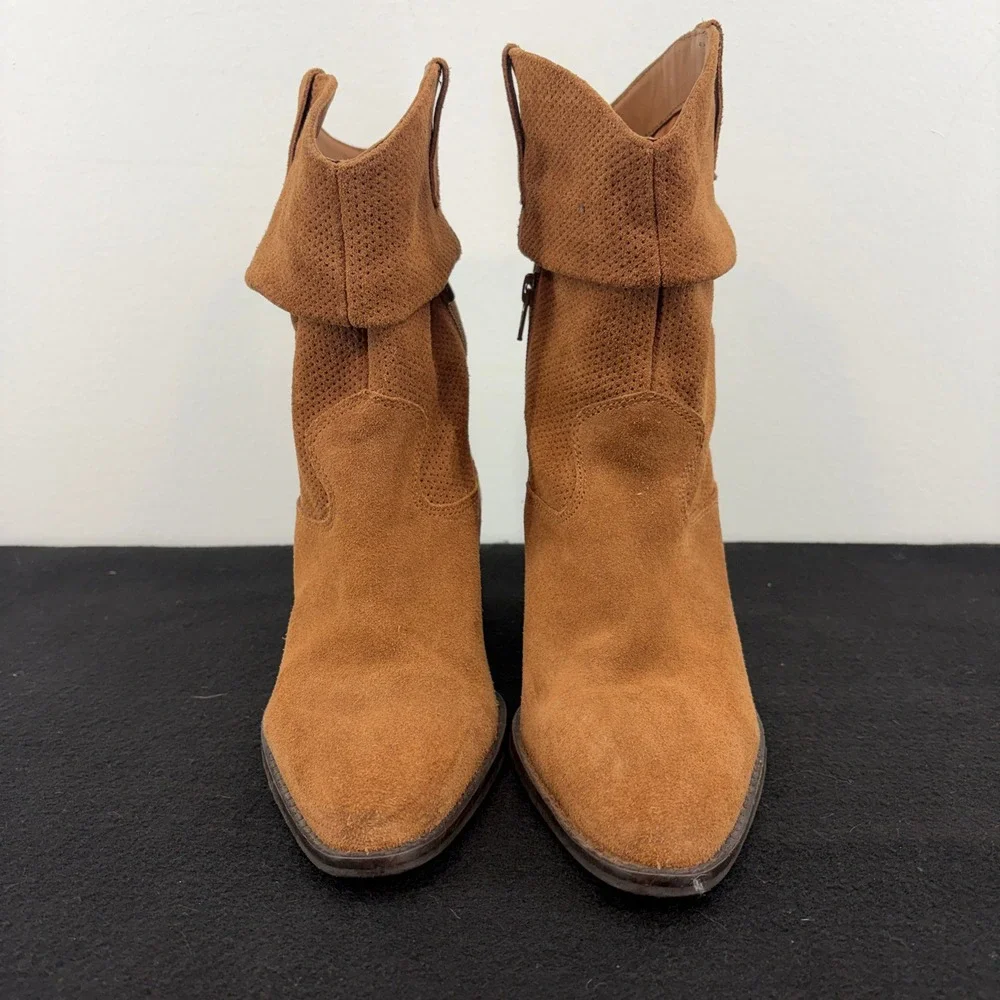 Charles David Women 9 Brown SuedeLeather Western Cowboy Ankle Boots Slouchy Heel